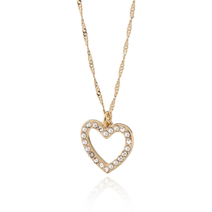 Colier cu inima incrustata cu zirconii cubice, argint 925 placat cu aur