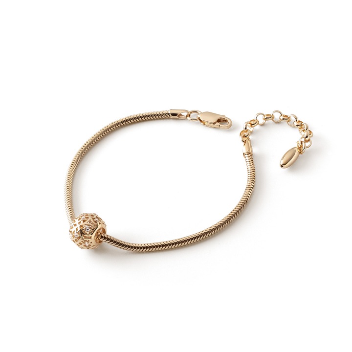 Bratara subtire din argint 925 placat cu cu bila ajurata si margele stralucitoare din zirconiu cubic – design elegant Beads, Giorre