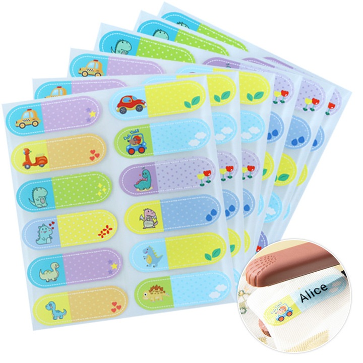 Самозалепващи се етикети с имена, за деца, нанасяне чрез гладене, водоустойчиви и устойчиви на пране в машина, не се отлепват лесно, екологични и щадящи кожата, 72 броя/комплект, 45x15 мм, за дрехи/обувки и др.