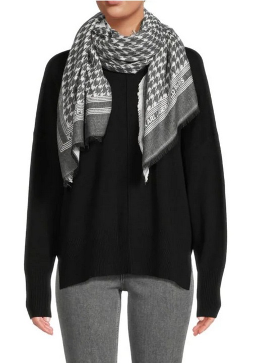Șal dama, Karl Lagerfeld, imprimat Houndstooth, gri, 128x128 cm