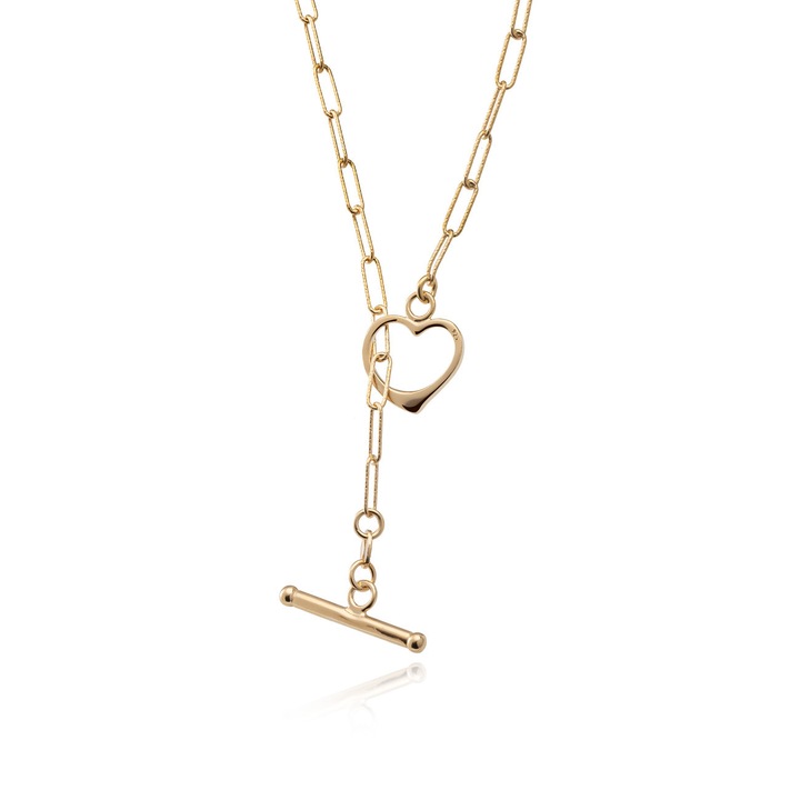 Colier cu inima si inchizatoare tip toggle, argint 925 placat cu aur – eleganta moderna si rafinament, Giorre