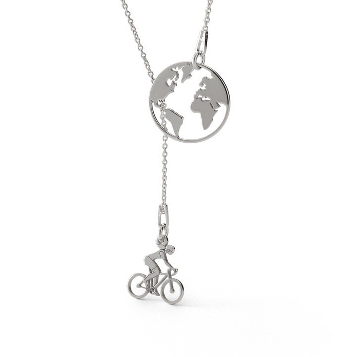 Colier ciclist si glob, argint 925 placat cu platina