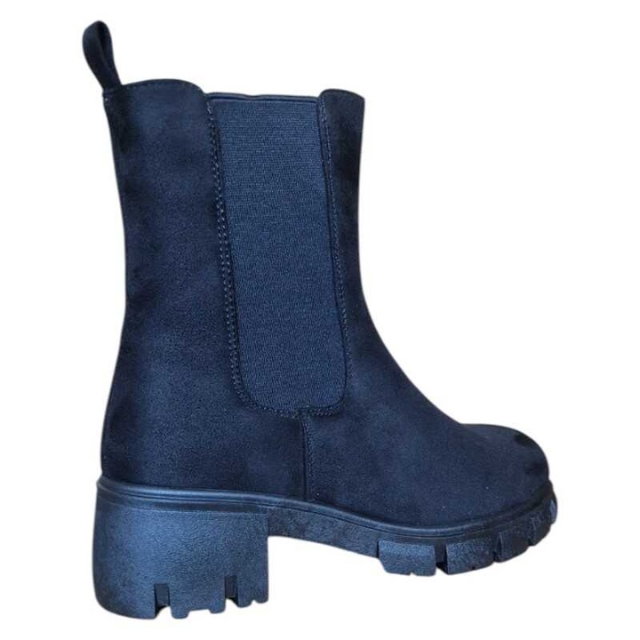 Botine femei Fashion cu talpa groasa zimtata si toc lat cu benzi elastice laterale tip chelsea pentru un look urban S0