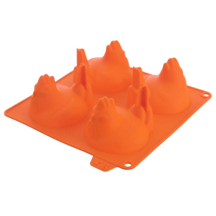 Forma de prajituri siliconica set 4 bucati, Orion, 18x17,5cm, portocalie, pentru biscuiti si praline
