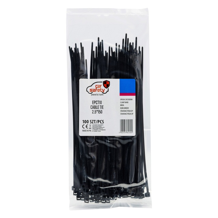 Set 100 coliere soricei CARSAFETY 2.5x150 mm, negru