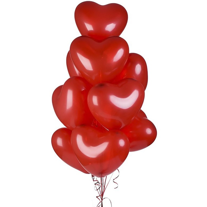 Piros szív alakú latex lufik, PartyPro, 18 hüvelyk, 10 darabos szett