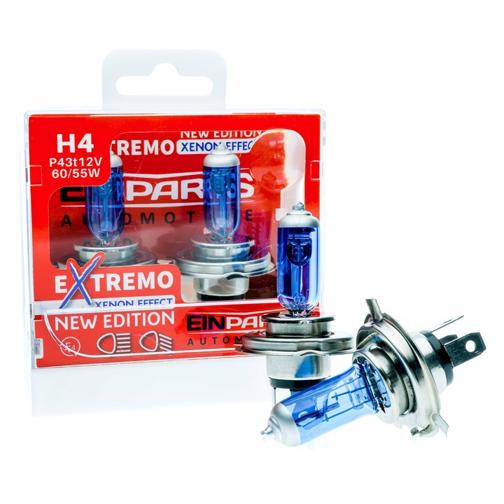 Becuri halogen H4 55W 12V Einparts, 6000K, 2 bucati