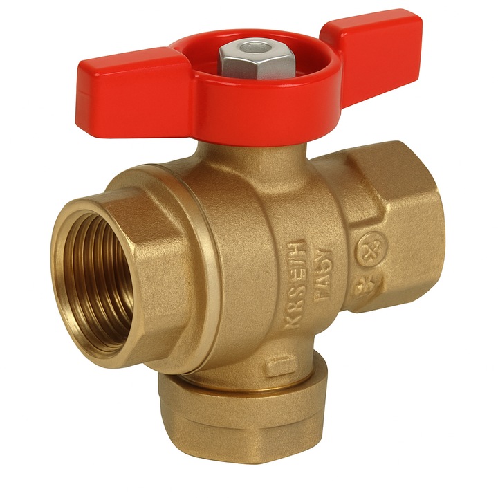 Robinet cu bila Giacomini R701FY025, 1” filet interior x 1” filet interior, cu filtru integrat, alama, maner tip fluture rosu