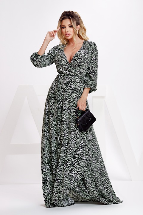 Дълга прехвърлена щампована рокля, RN 2502v