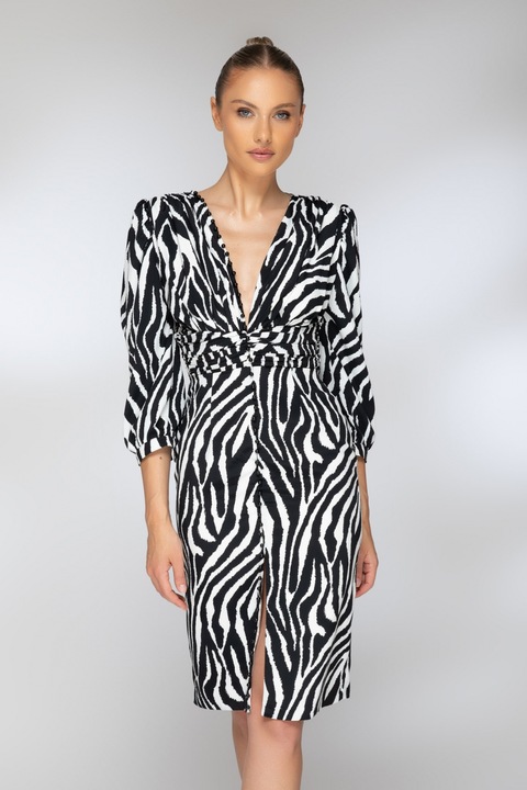 Рокля три четвърти с животински принт от сатен с перли, RN 3022ap