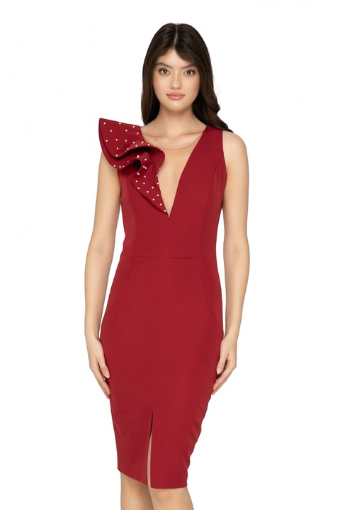 Rochie trei sferturi bordo cu perle, Rn 2457b