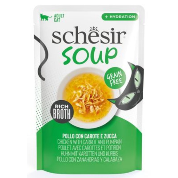 Plic hrana umeda Schesir Soup pui si dovleac, 40 g
