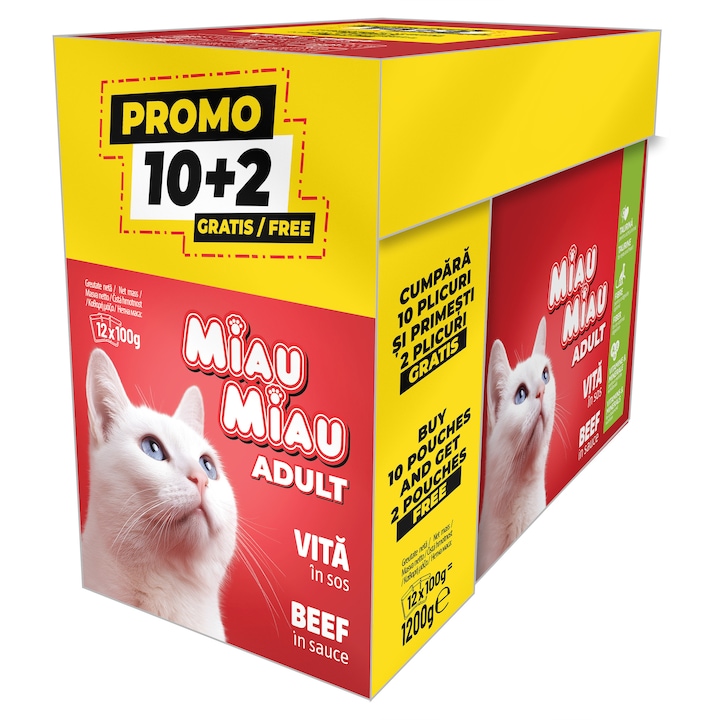 Pachet PROMO Hrana Umeda Pisica Adult, MIAU MIAU, Vita in sos, 12x100g