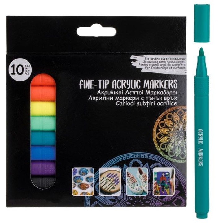 Carioci Acrilice Subtiri – Set de 10 Culori – Markere pentru Desen si Pictura – Rechizite pentru Artizanat si Scoala ANTBRO