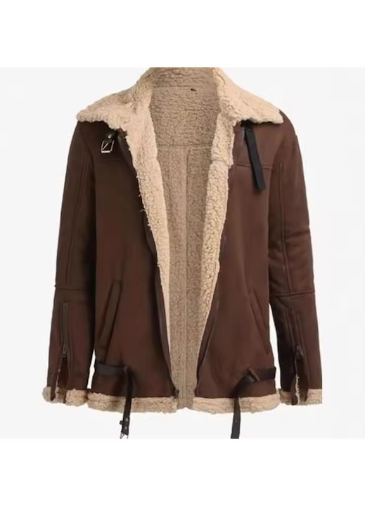 Jacheta de iarna din piele de oaie B3 Aviator pentru barbati -- Maro