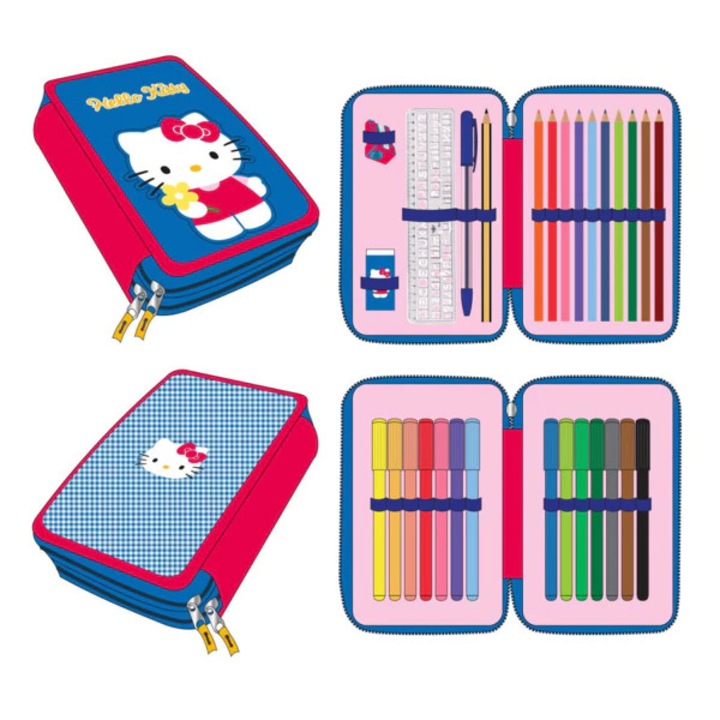 Penar Hello Kitty cu 2 compartimente, complet echipat pentru scoala si joaca