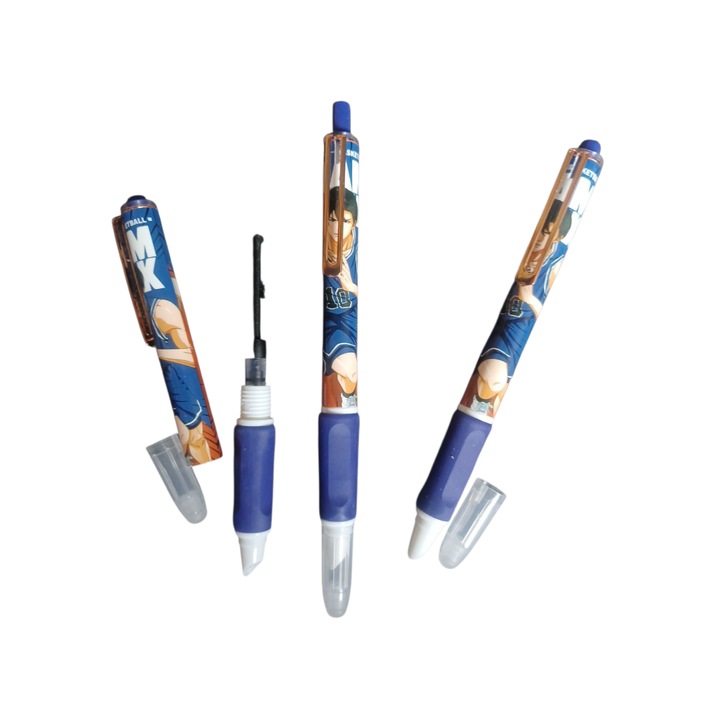 Stilou Cu Guma Plastic, Cu Pompita Pentru Cerneala Si Buton Click, Vision XXI, Model Basket, Albastru