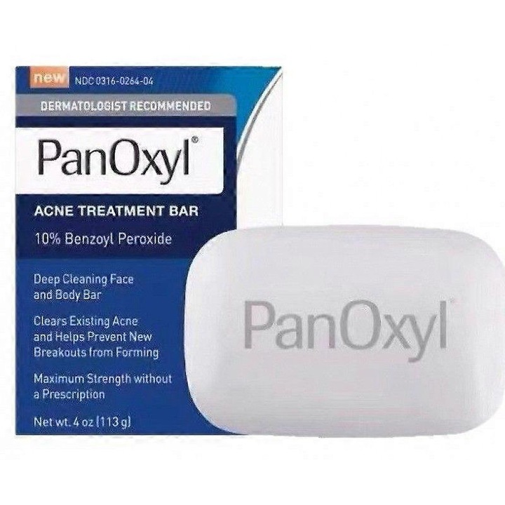 Sapun solid Panoxyl 10% peroxid de benzoil pentru acnee BPO, curatare profunda a fetei si corpului, 4 bucati