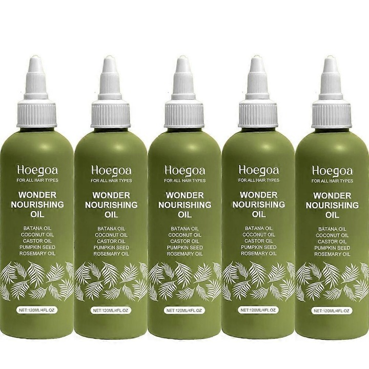 Ulei Batana pentru cresterea parului Hoegoa, natural, cu ulei de ricin organic, seminte de dovleac, nuca de cocos si rozmarin, set 5 bucati