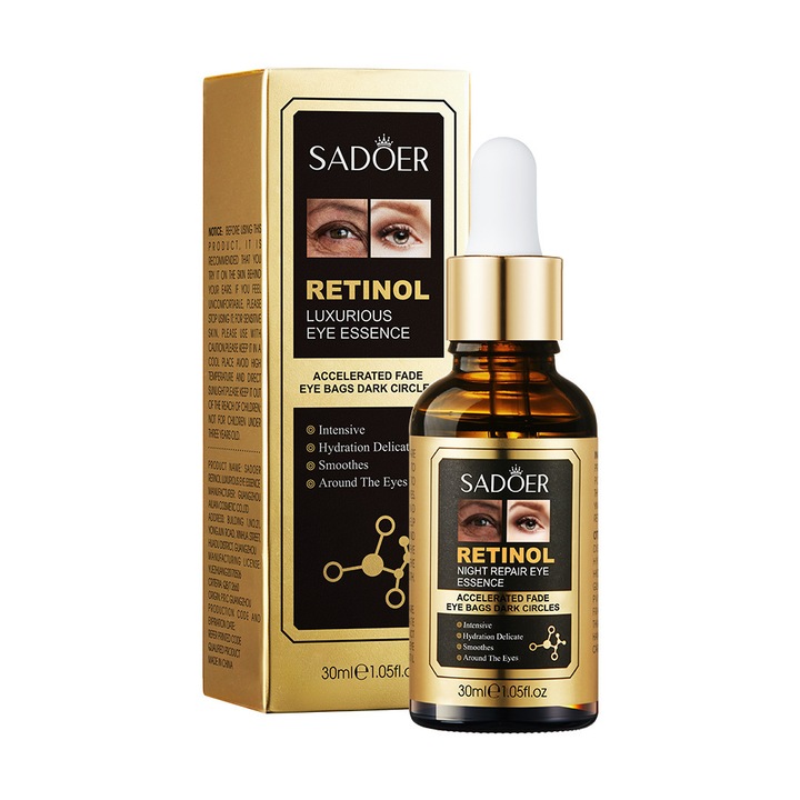 Ser pentru ochi cu retinol, Sadoer, 30ml, imbunatateste cearcanele si liniile fine