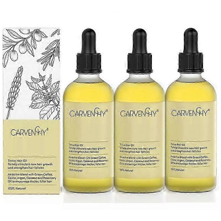 Ulei esential pentru ingrijirea parului, 100% natural, cu cafea verde, ulei de ricin, ulei de argan, ulei de cocos si ulei de rozmarin, 3 piese