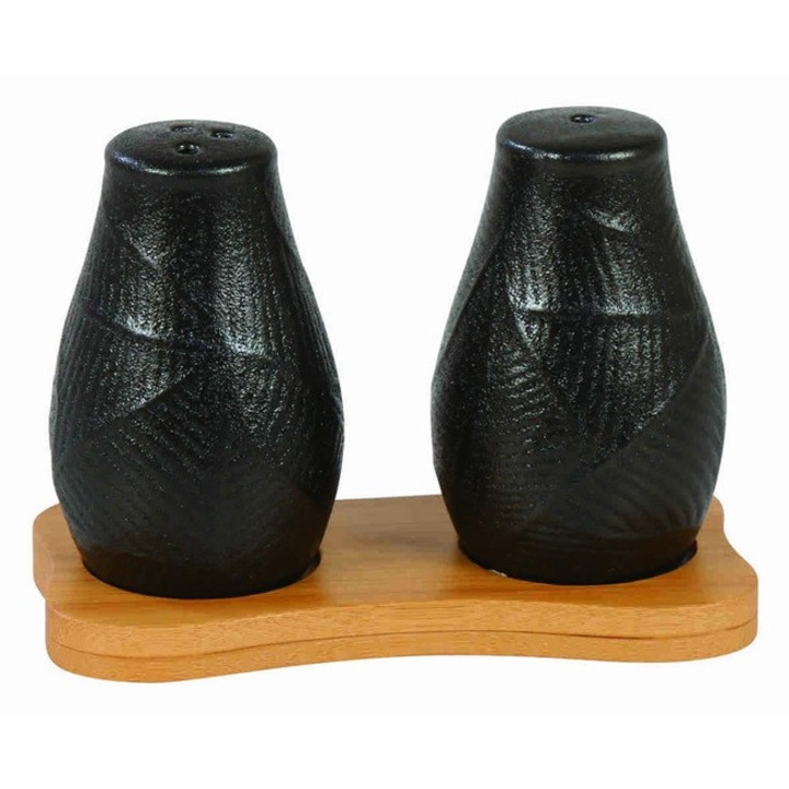 Set de condimente Feniks Moderno, ceramica si bambus, negru, dimensiuni mici