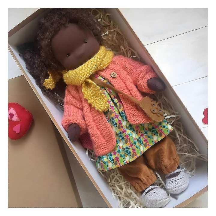 Waldorf baba, kézzel készített, 3XL, sokszínű, 6x12x30cm