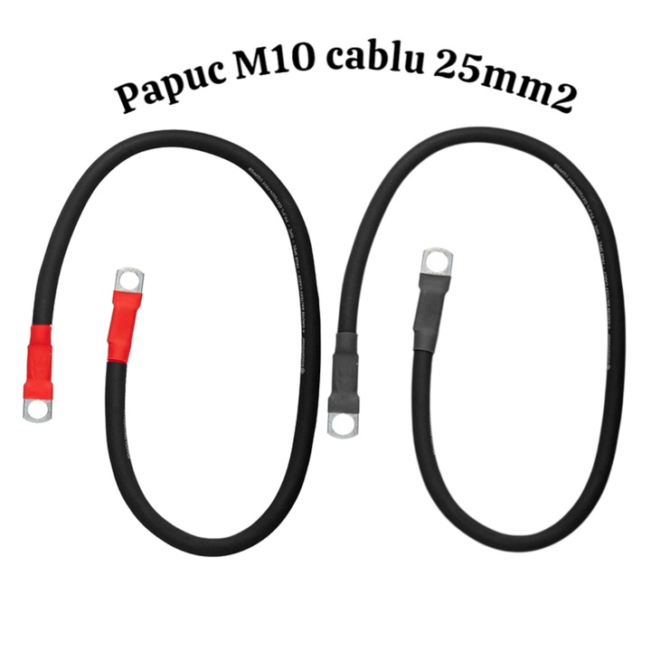 Cablu cupru multifilar 25mm - 2x0.4m folosit cu precadere in instalatiile electrice la baterii, utilaje, ambarcatiuni, papuci cupru hidrolitici M10