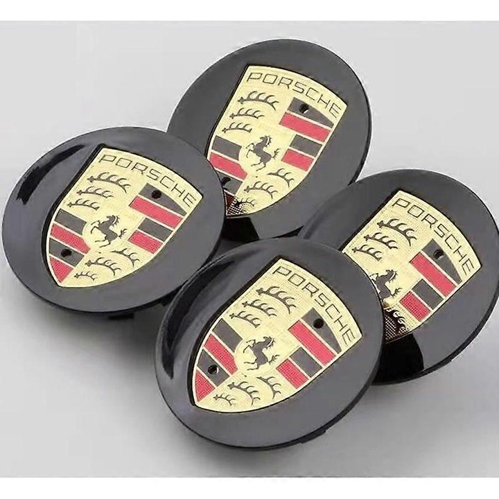 Set 4 Capace centrala roata Porsche, negru, 76mm, PVC si ALU