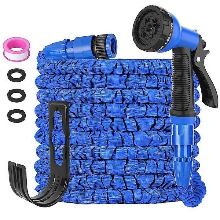 Kihúzható kerti tömlő 100 láb, 8 mód, szivárgásmentes, kék