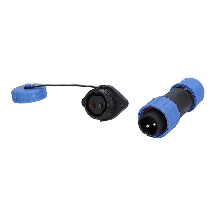 Conector impermeabil 2 pini, 250V 20A, impermeabil, cu capac din silicon, pentru cablu