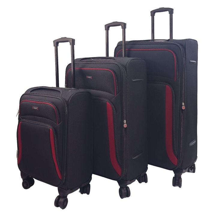Set 3 trolere, 55x40x20cm, 73x44x29cm, 84x47x32cm, negru