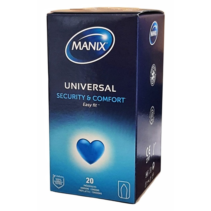 Prezervative MANIX, din latex, lubrifiate, confortabile si rezistente, 20 bucati