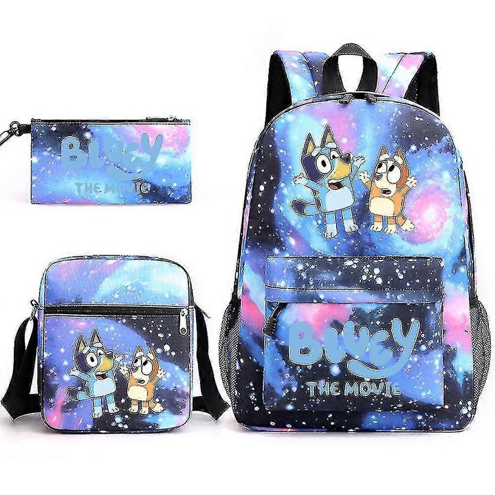 Set 3 piese ghiozdan, geanta umar si penar, Blue, 4 ani