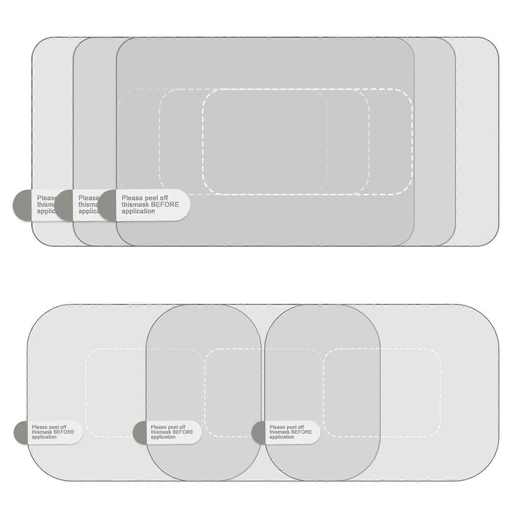Set de 10 autocolante electrostatice transparente pentru montarea camerelor de bord, dimensiuni 60x80mm, 60x110mm, 85x85mm