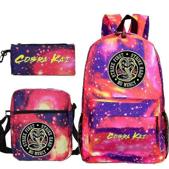 Set 3 Rucsaci Cobra Kai, 29x16x42cm, Unisex, Capacitate 20-35 Litre, Stil Casual, Multicolor