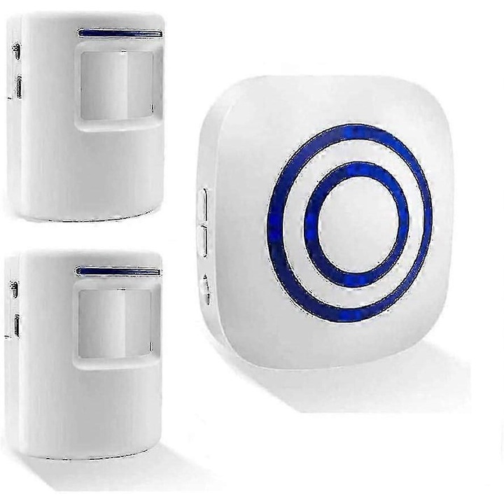 Sonerie electrica cu receptor si 2 detectoare de miscare PIR, 38 tonuri, 3 niveluri de volum, distanta de operare 70m, set