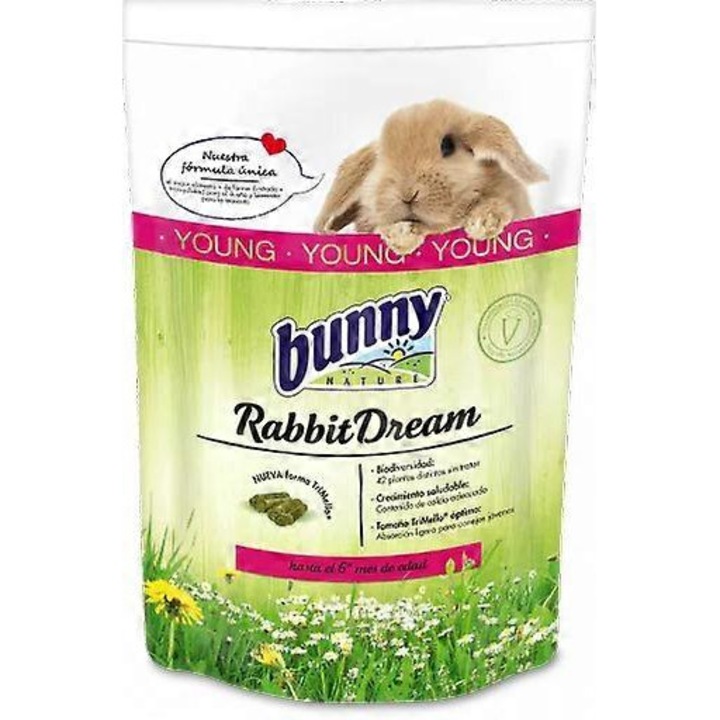 Hrana pentru iepuri Bunny Rabbitdream, 4 kg, 42 plante diferite, dimensiune optima pentru iepuri tineri