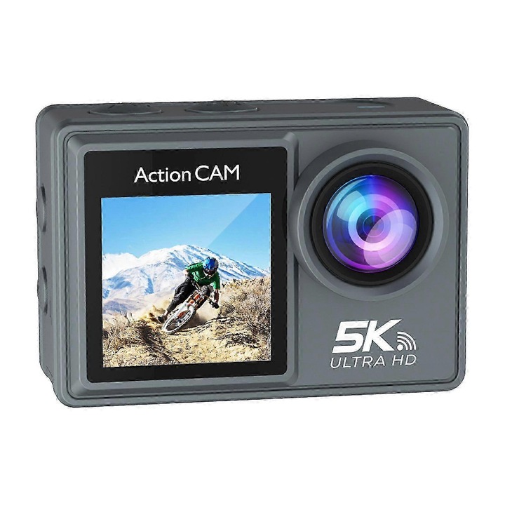 Camera video sport 5K, 50MP, stabilizare EIS, carcasa rezistenta la apa