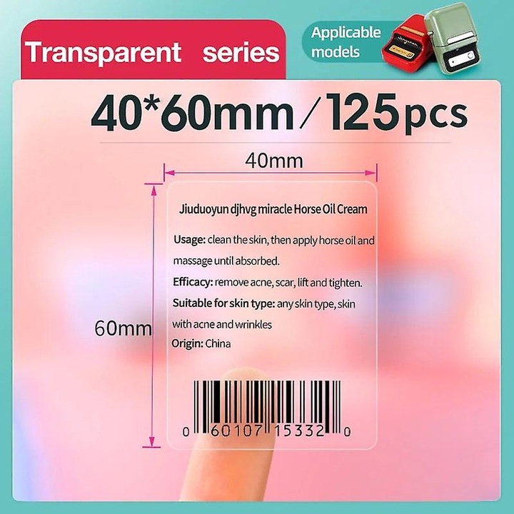Etichete autoadezive transparente, 40x60mm, set 125 bucati, pentru imprimanta B21