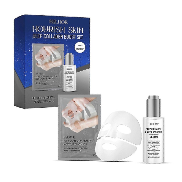 Set de ingrijire a pielii cu masca faciala si ser cu colagen, EELHOE, hidratant, 2 produse