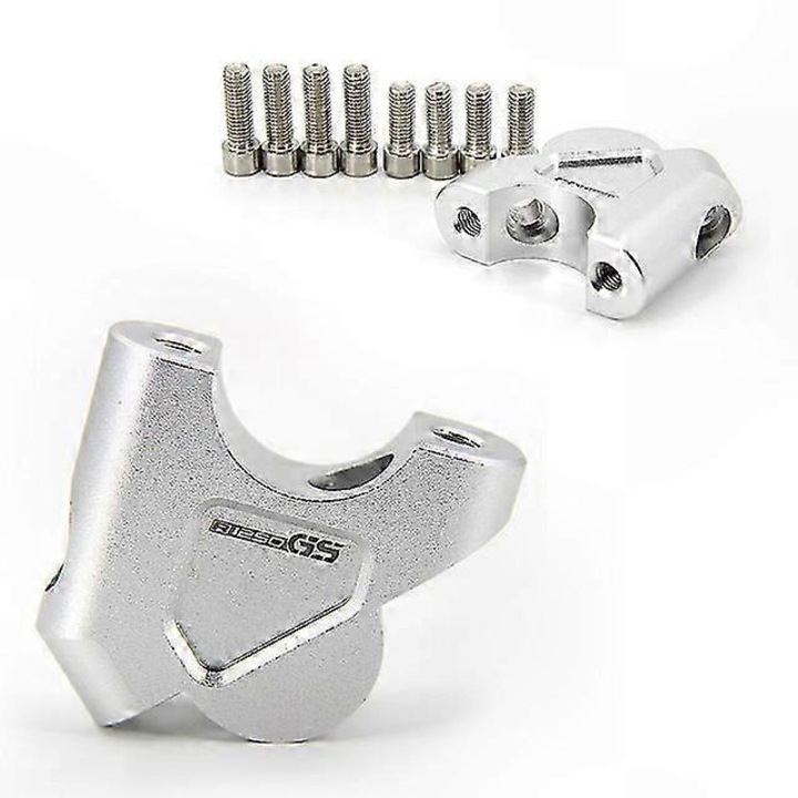 Adaptor extensie ghidon pentru BMW R1200GS/R1250GS/S1000XR, 30mm inaltime, 25mm ajustare spate, argintiu