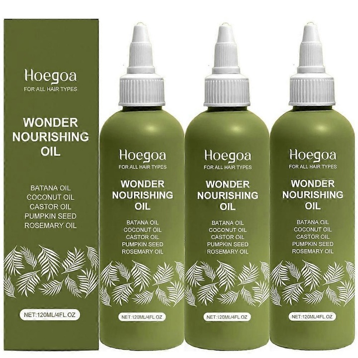 Ulei de par, Hoegoa, amestec natural de ulei de ricin, ulei de seminte de dovleac, ulei de cocos si ulei de rozmarin, 3 buc