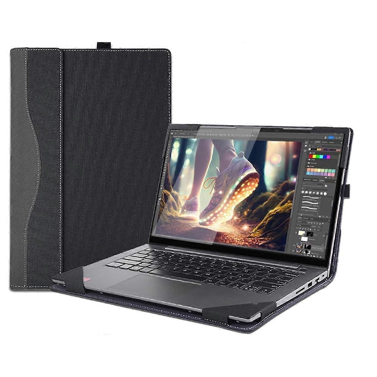 Husa laptop 16 inch, Pentru Lenovo Yoga 7 2-in-1, piele ecologica, gri, 14.4x9.6x0.98 inch