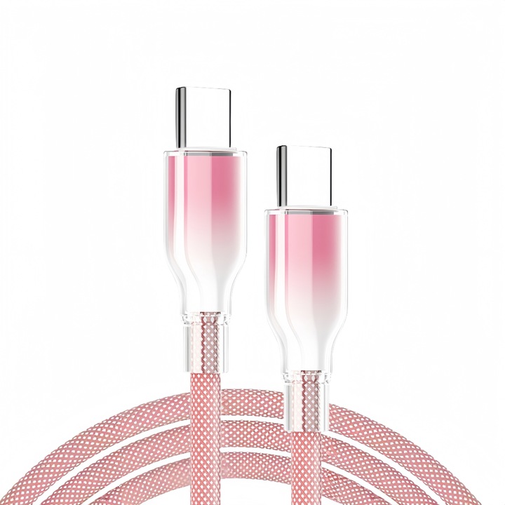 Cablu de date pentru incarcare rapida, 120W, TYPE-C la TYPE-C, PD3.0, 480Mbps, cip de protectie inteligenta, IOS/Android, Compatibil cu iPhone 15/16/17, android, Telefon mobil, tableta, Switch etc., aliaj de zinc/nylon, 1.5 metri, roz