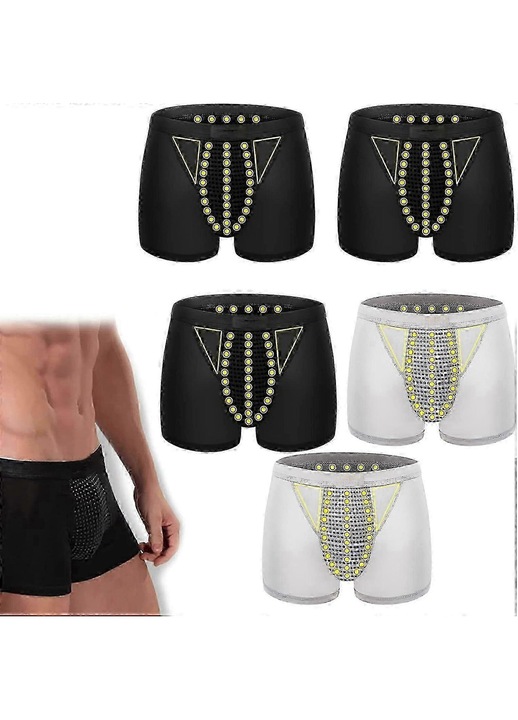 Boxeri pentru terapie magnetica, 5 bucati, infuzati cu turmalina, bumbac, respirabili, talie larga, L INTL