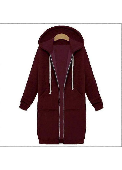 Hanorac dama, visiniu, bumbac, cu fermoar, maneci lungi, croiala clasica