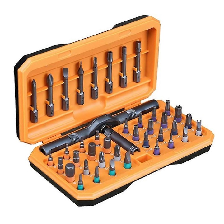 Mágneses csavarhúzó készlet 42 az 1-ben, T-fogantyúval, 40 bit, hordozható, javításokhoz, többszínű