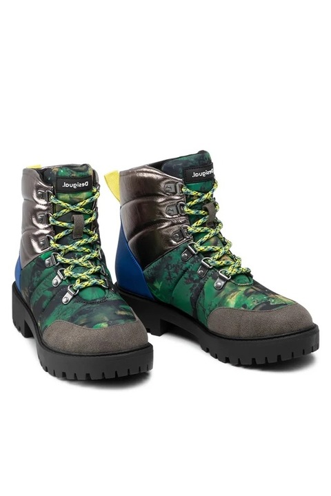 Ghete din piele ecologica si material textil Biker, Multicolor, 38