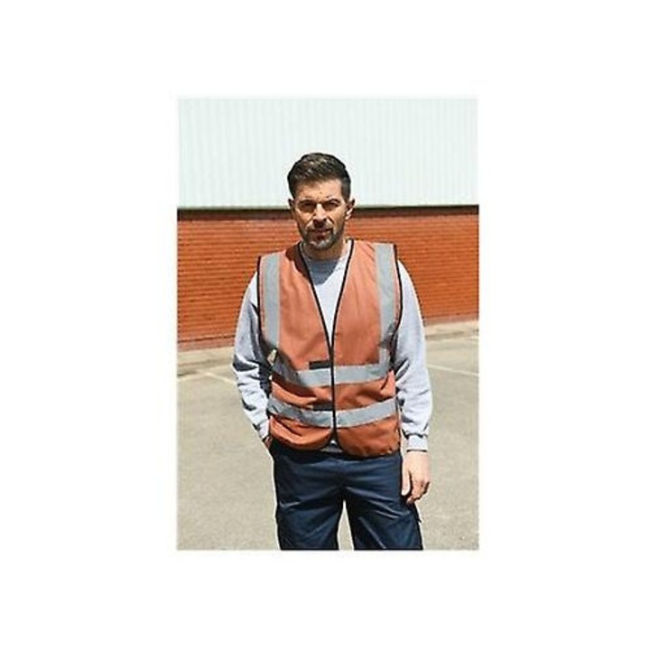 Vesta de siguranta, maro, Korntex, 4 benzi reflectorizante, material tricot, unisex, 3XL
